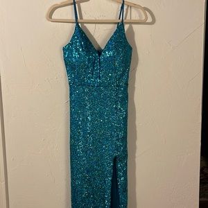 Teal sequined long gown, size S, Emerald Sundae